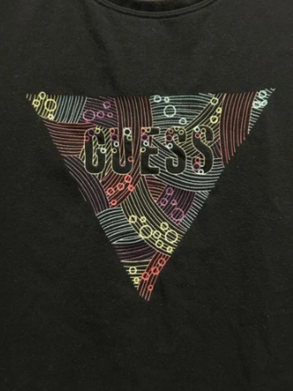 GUESS Black Multicolor Triangle Logo Graphic Tee – Size M - Picture 2 of 4